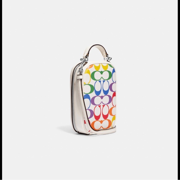 🟣NWT COACH Eva Phone Crossbody In Rainbow Signature Canvas. 2023 Tech Bag! - Picture 9 of 12